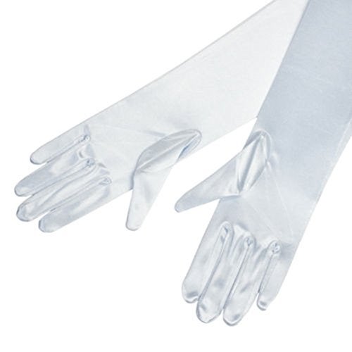 DreamHigh Women's Party Wedding 21" Long Satin Finger Gloves White - Image 3