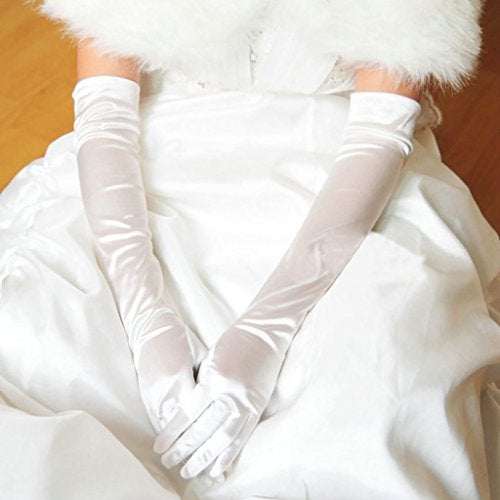 DreamHigh Women's Party Wedding 21" Long Satin Finger Gloves White - Image 4