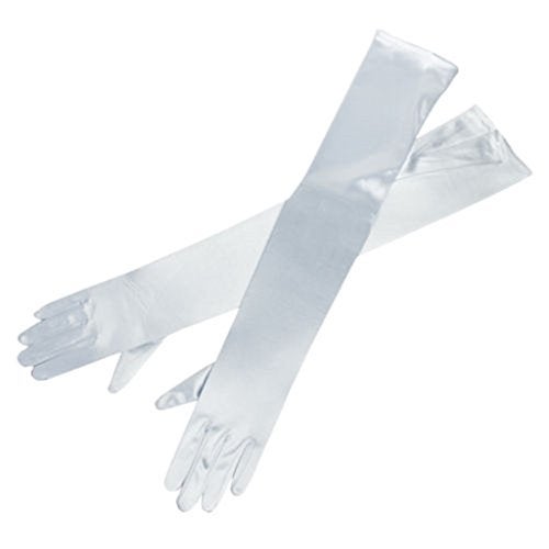 DreamHigh Women's Party Wedding 21" Long Satin Finger Gloves White - Image 2