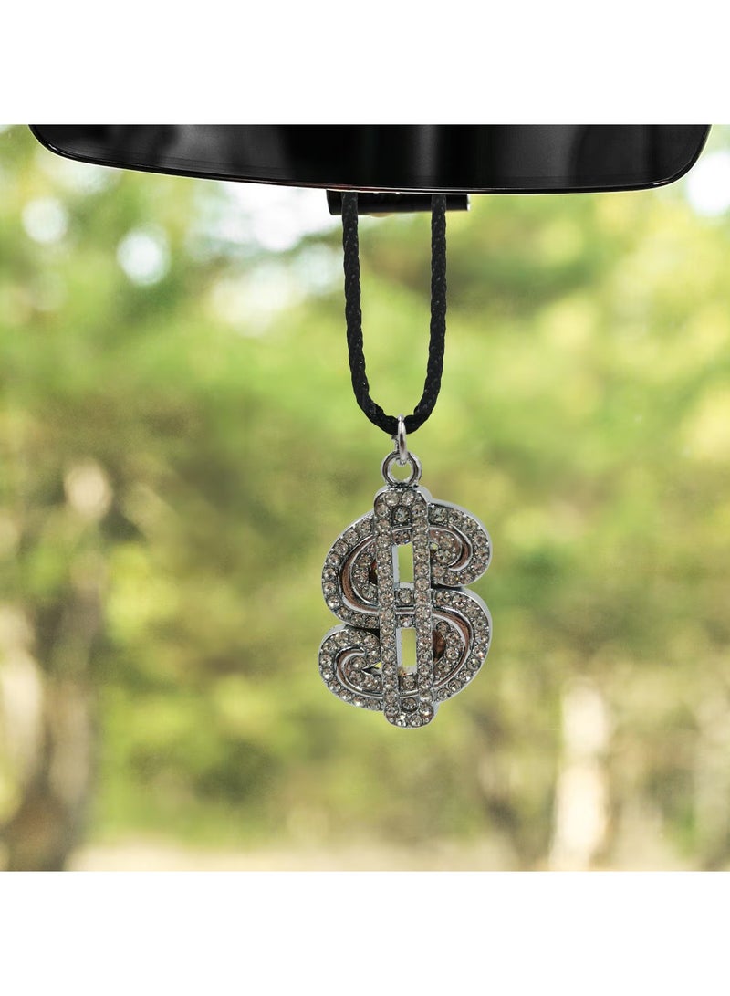 NMC Car Mirror Hanging Fancy Diamond Dollar Logo Pendant Metal Mini Car Decoration Chain  1 Pcs Silver - Image 4