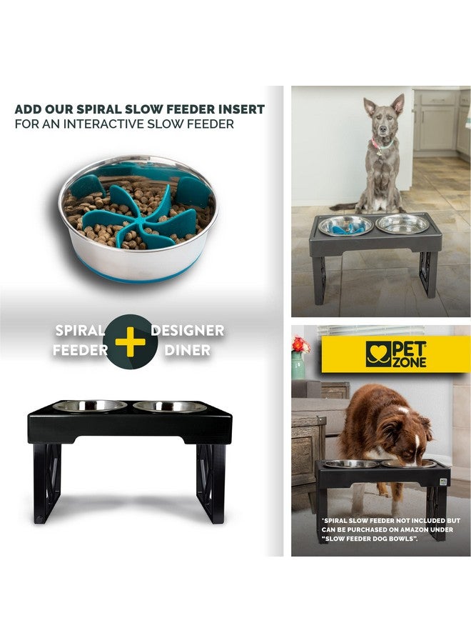 بت زون أوعية طعام مرتفعة للكلاب من Pet Zone بتصميم Diner 3 مع حامل أوعية مرتفع قابل لتعديل الارتفاع مع وعاءين من الفولاذ المقاوم للصدأ (سعة كل وعاء 7 أكواب) - Image 4