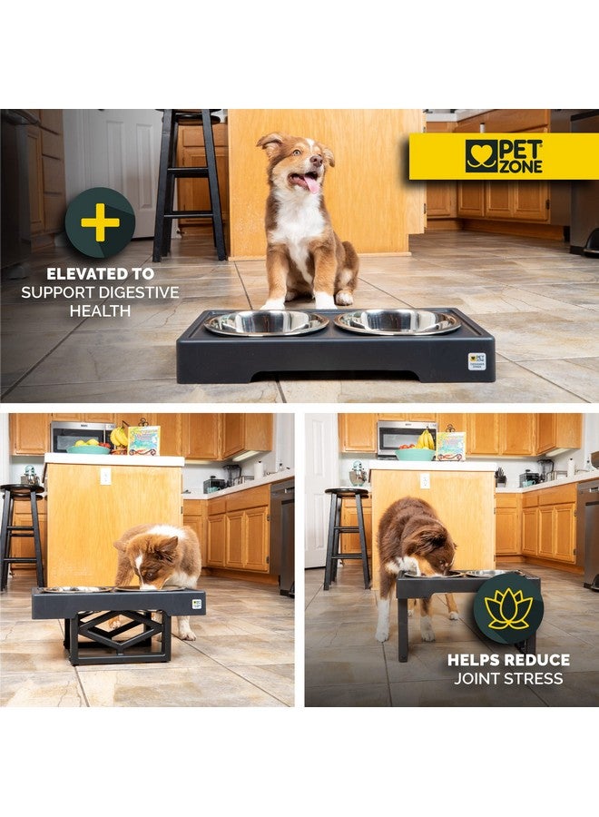بت زون أوعية طعام مرتفعة للكلاب من Pet Zone بتصميم Diner 3 مع حامل أوعية مرتفع قابل لتعديل الارتفاع مع وعاءين من الفولاذ المقاوم للصدأ (سعة كل وعاء 7 أكواب) - Image 2