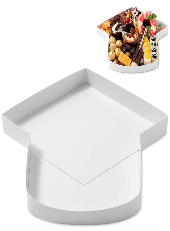Tellingyou 13.7'' Fillable Grad Cap Cardboard Serving Tray for Charcuterie 2026 Graduation Decoration Fillable Paper Mache Candy Cutouts Congrats Cardboard Box for Grad Party Supplies(White) - Image 1