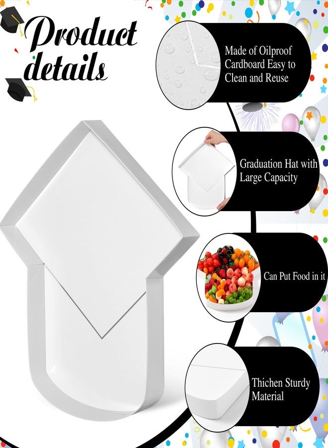 Tellingyou 13.7'' Fillable Grad Cap Cardboard Serving Tray for Charcuterie 2026 Graduation Decoration Fillable Paper Mache Candy Cutouts Congrats Cardboard Box for Grad Party Supplies(White) - Image 4