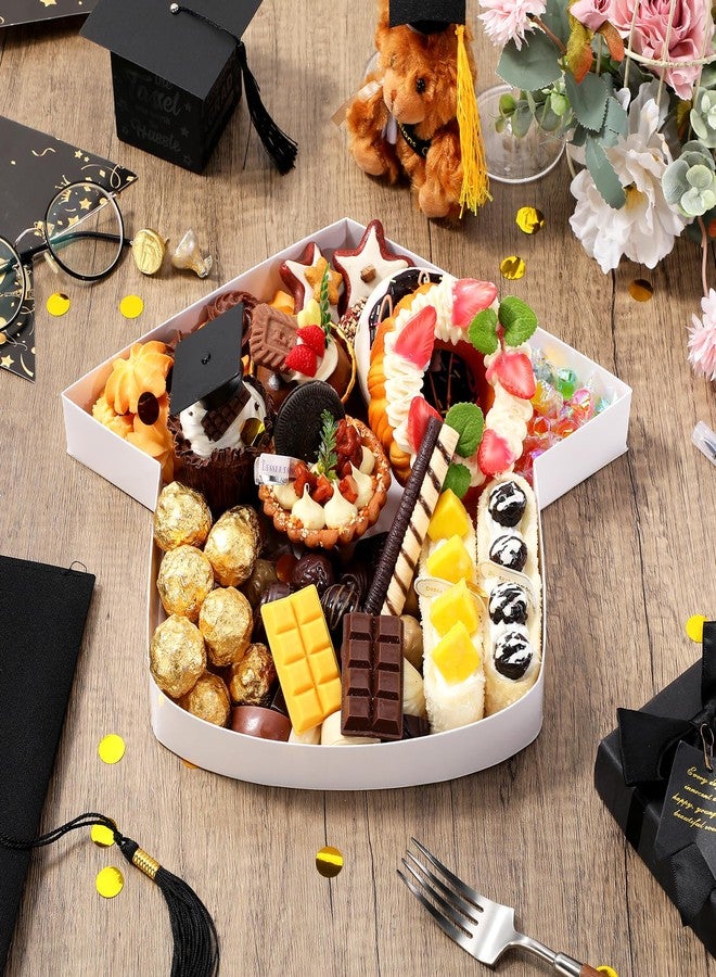 Tellingyou 13.7'' Fillable Grad Cap Cardboard Serving Tray for Charcuterie 2026 Graduation Decoration Fillable Paper Mache Candy Cutouts Congrats Cardboard Box for Grad Party Supplies(White) - Image 2