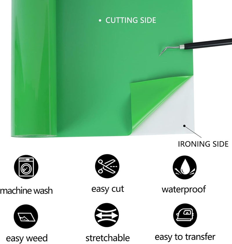 TUMIYA Fruit Green Heat Transfer Vinyl HTV Rolls, 12" x 8ft Iron on Vinyl for T-Shirt, Glossy Adhesive Fruit Green HTV Vinyl for Heat Press DIY Design Easy to Cut & Weed - Image 2