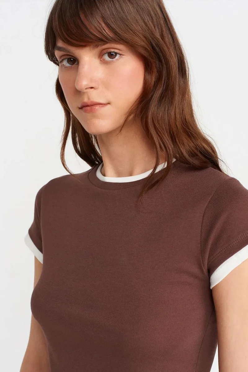 Dilvin Coffee Brown DILVIN Women's Slim Fit Cotton Crew Neck T-Shirt for Women | Best Price UAE