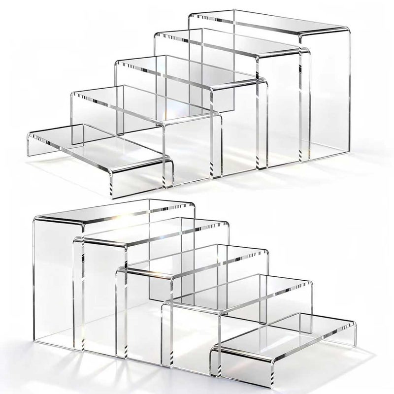 StyEdEk 10 Pcs (2 Sets) Large Acrylic Risers 5 Sizes(7" L~9" L) Riser Display Shelf Cupcake Stand Display Cabinet Clear Rectangular Display Stands Set - Image 1