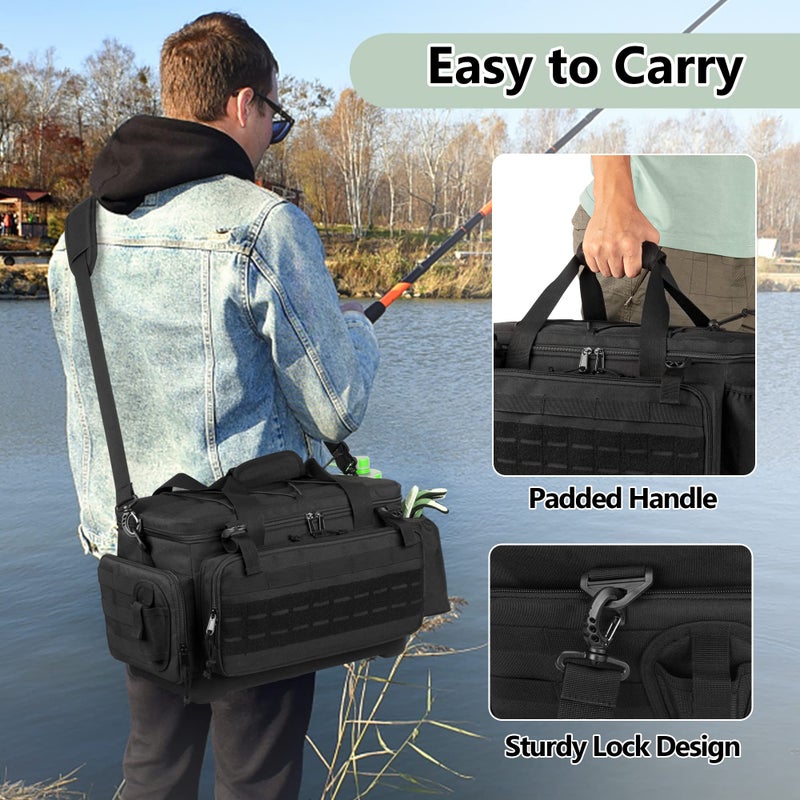 GOBUROS Waterproof Fishing Tackle Bag with Waterproof EVA Bottom (No Tackle Boxes in Package), Soft Tackle Box Storage Bag with Rod Holder, Pliers Storage for Fishing - Image 5