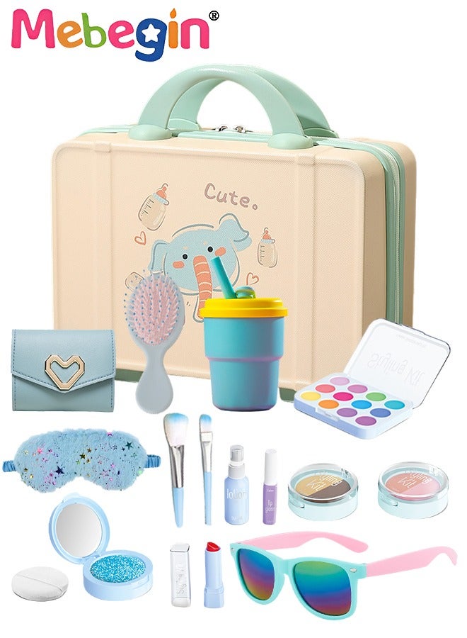 MEBEGIN 16PCS Makeup Set, Overnight Set with Portable bag, Wallet, Water Bottle, Comb, Sunglasses and Eyepatch, Princess Purse Toy, Perfect Pretend Makeup Kit, Fun Play House Toy, A Must-have in Girl's Bag, Ideal Gift for Girls  - Image 1