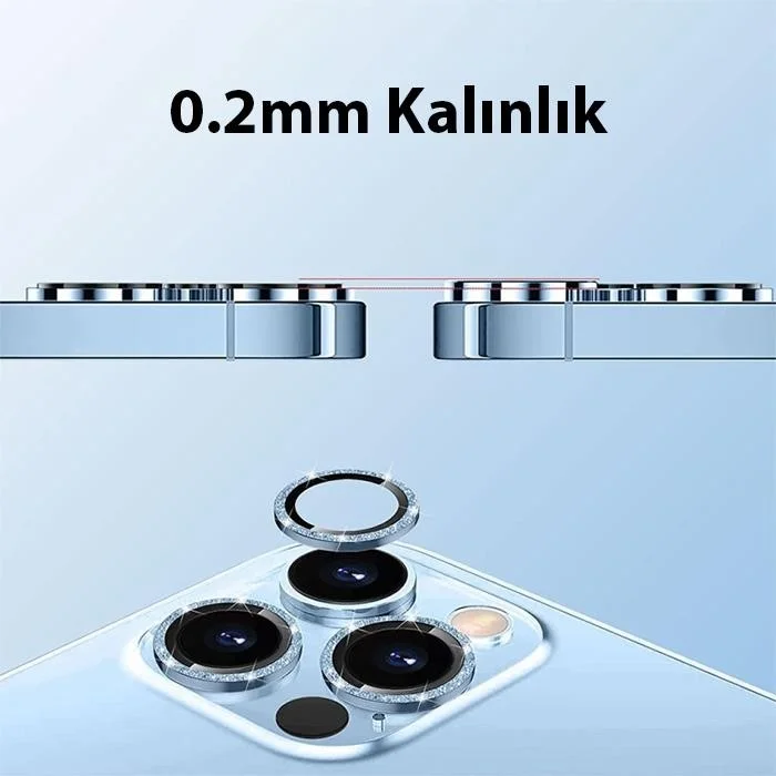 بولهاموبيل Polham Diamond Stone Engraved iPhone 14 Pro-14 Pro Max Camera Protective Lens, 0.2mm 5 Layer Shatterproof