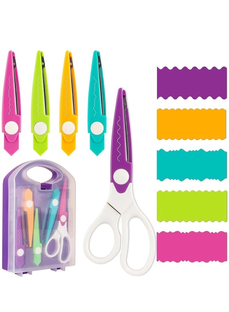 Bukela Decorative Paper Edge Scissors Set, 5 Pairs Zig Zag Edges with Portable Organizing Container, Great for DIY Paper Wavy Edge Cutting, Crafts, Scrapbooking, Paper Quilling and Kid’s Designs - Image 1