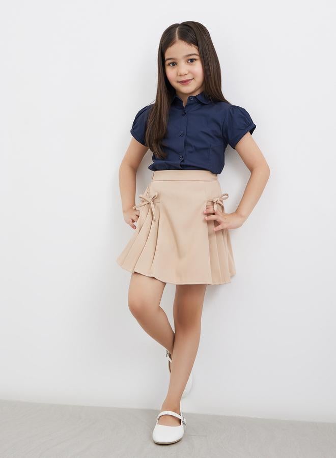 Styli Girls School Uniform Navy Blue Cotton Puff Sleeves Shirt - Image 2