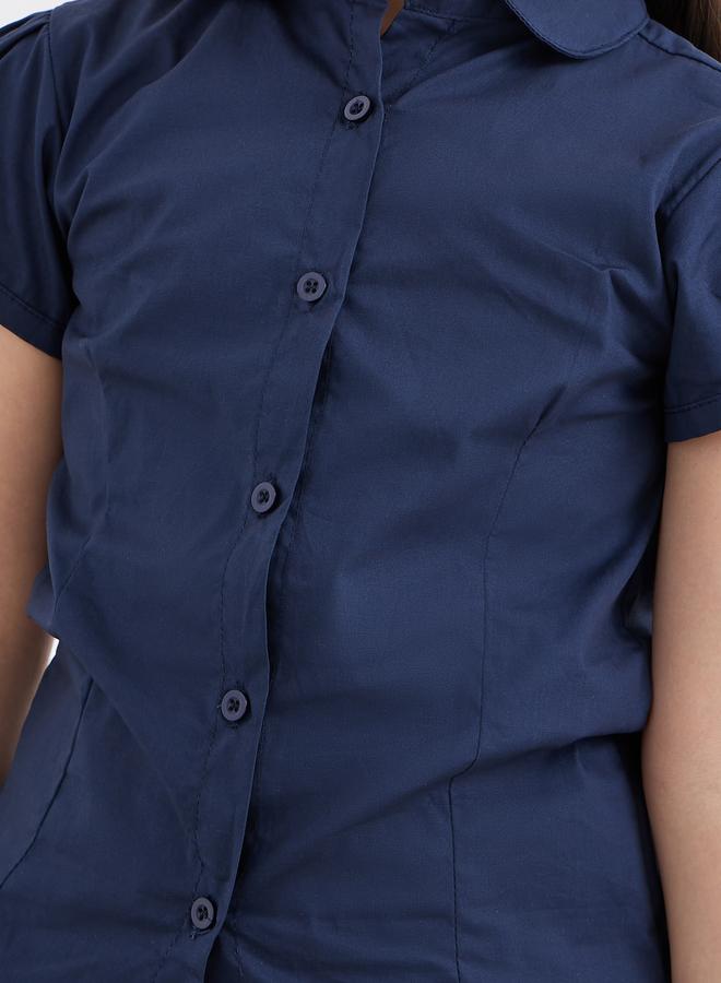 Styli Girls School Uniform Navy Blue Cotton Puff Sleeves Shirt - Image 4