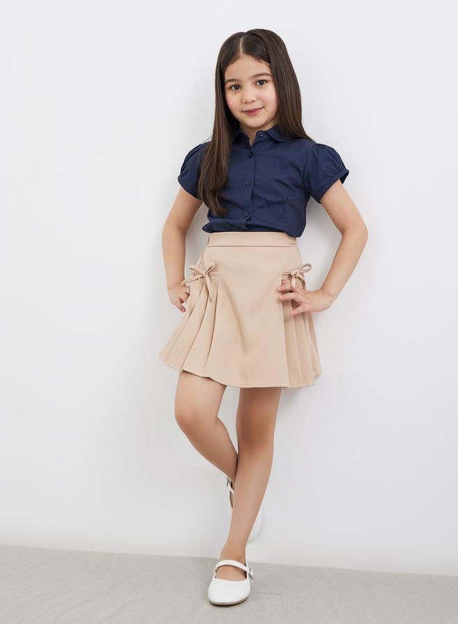 Styli Girls School Uniform Navy Blue Cotton Puff Sleeves Shirt - Image 2