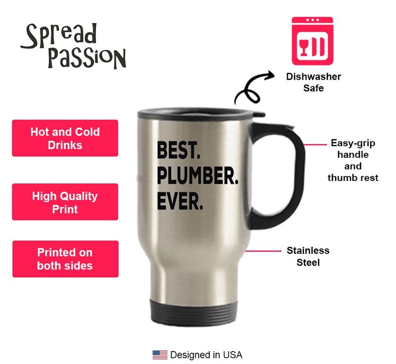 SpreadPassion THE STORE – The Best Plumber Ever Tumbler – Stainless Steel Novelty Tumbler for Birthday and Anniversary Parties – Gift Idea for Appreciate on Christmas – 14 Oz Hot Tea Tumbler (Silver) - Image 2