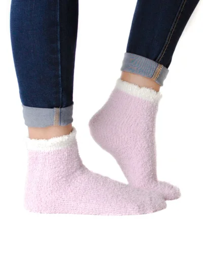 Prickly Pear Pink and White Ribbed Cozy Slipper Socks, Womens, One Size Fits Most