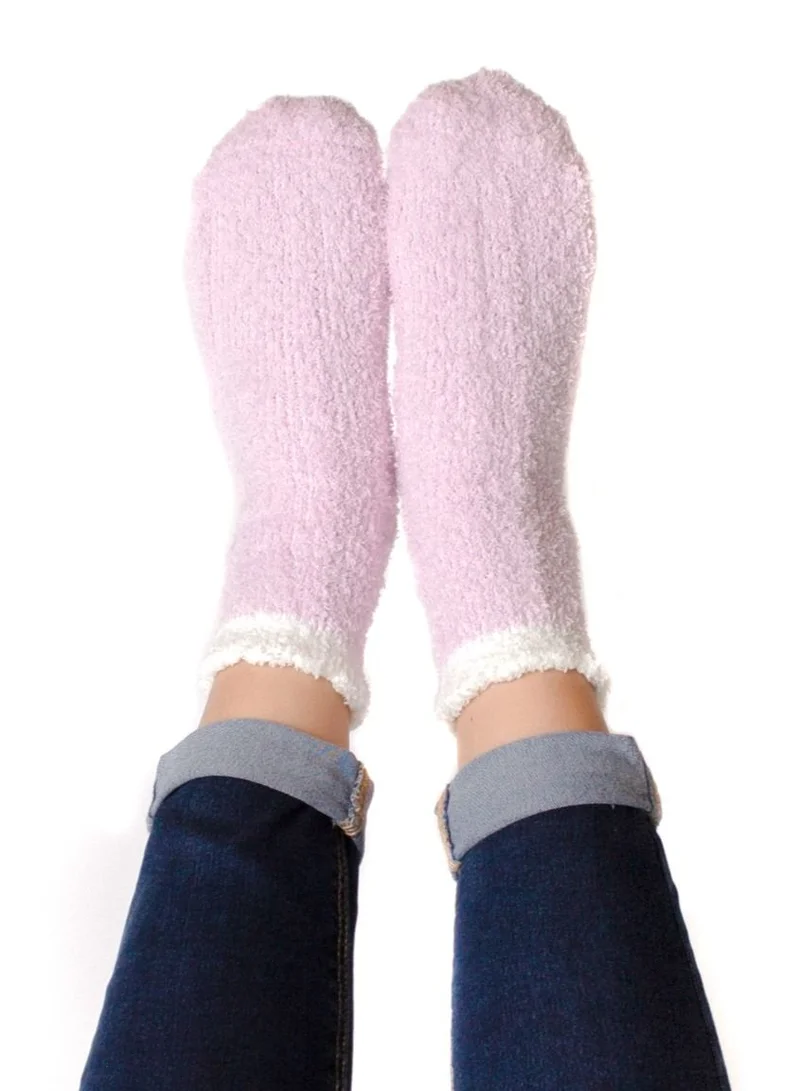 Prickly Pear Pink and White Ribbed Cozy Slipper Socks, Womens, One Size Fits Most