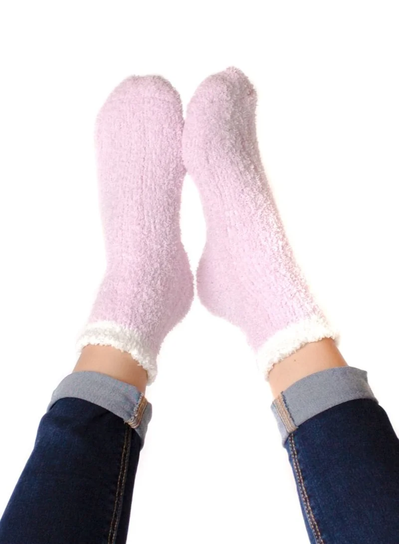 Prickly Pear Pink and White Ribbed Cozy Slipper Socks, Womens, One Size Fits Most