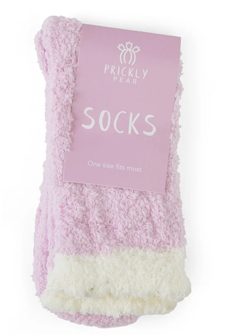 Prickly Pear Pink and White Ribbed Cozy Slipper Socks, Womens, One Size Fits Most