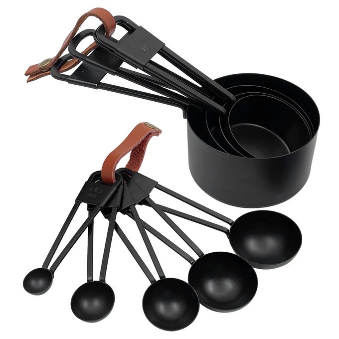 9PCS BLACK STAINLESS STEEL MEASURING CUPS AND SPOONS SET HEAVY DUTY MEASURING CUP SET