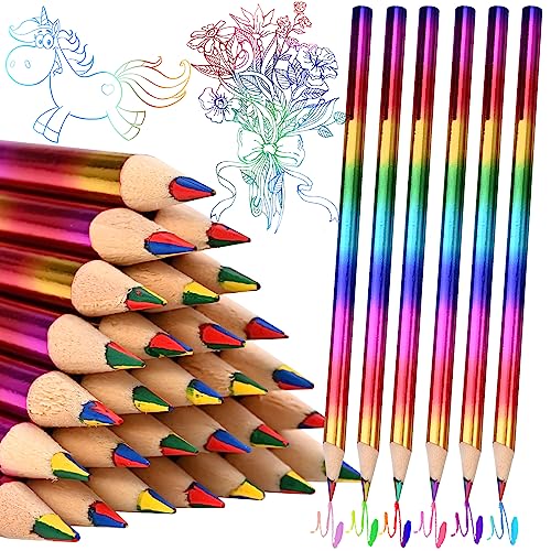 GOLDGE 40Pcs 4-in-1 Rainbow Pencils Party Favors (NOT pre-sharpened)– Colored Pencils for Kids, End-of-Year Student Gifts from Teachers, Goodie Bag Stuffers for Birthdays, Classrooms - Image 1