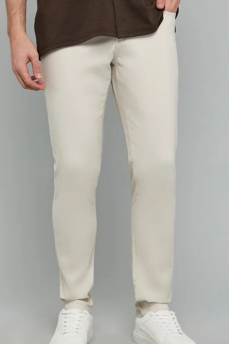 أر أند بي Solid Slim Fit Pants with Button Closure