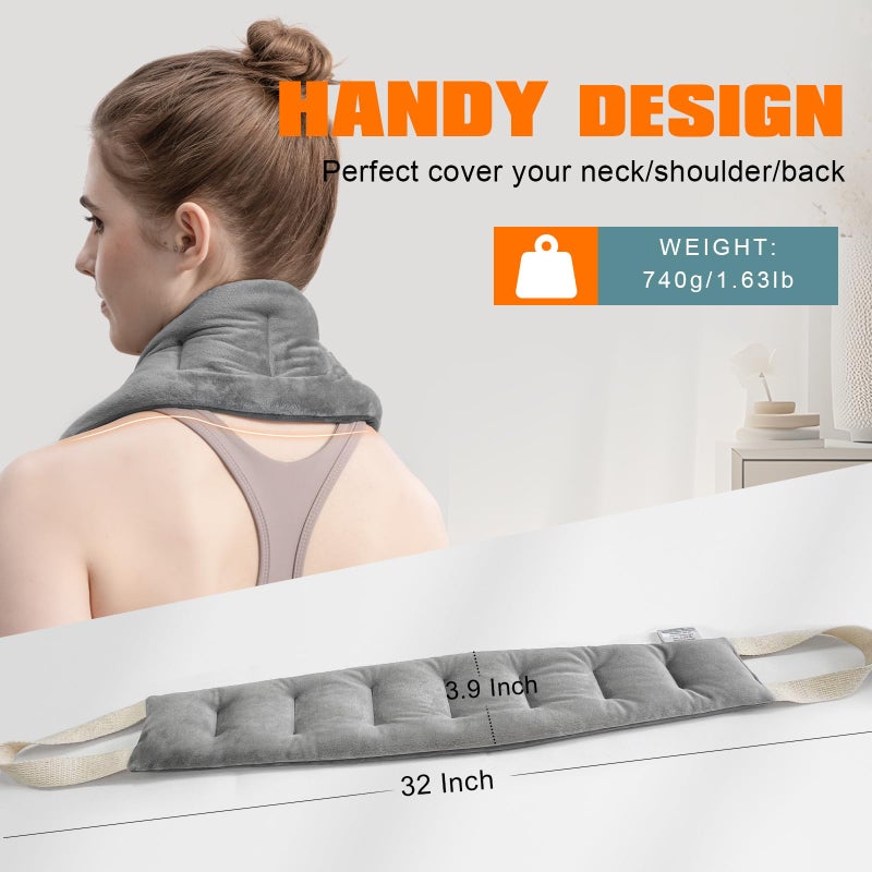 uncn Heating Pad for Neck Shoulders and Back Microwavable Wrap Weighted Neck Warmer 32x5in Microwave Heat Wrap Rice Beanbag Lavender Scented 1.5Pounds - Image 4