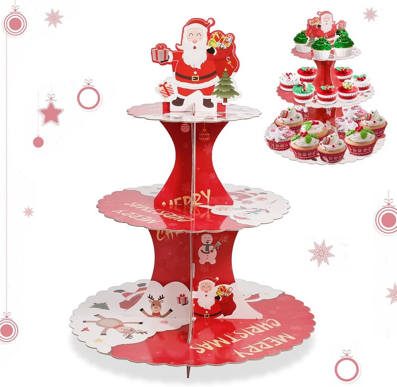 Ufurty 3-Tier Santa Claus Christmas Cupcake Stand - Image 1