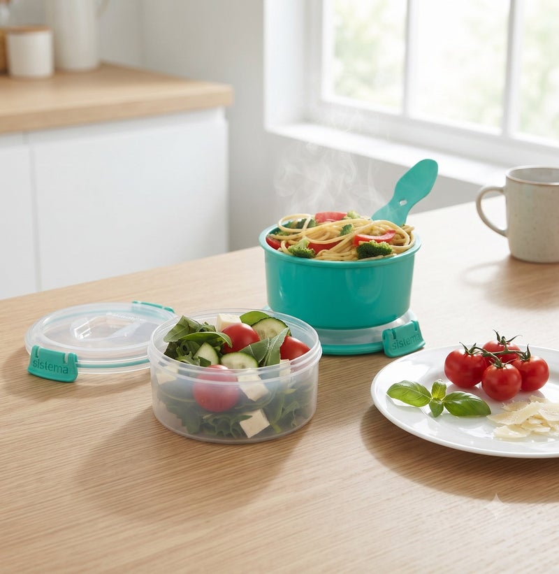 Sistema Lunch Stack To Go Round 965ml Teal – BPA Free Microwave Food Container with Steam Release Vent, Stackable Reusable Lunch Box for Meal Prep, Office, School & Travel - Image 2