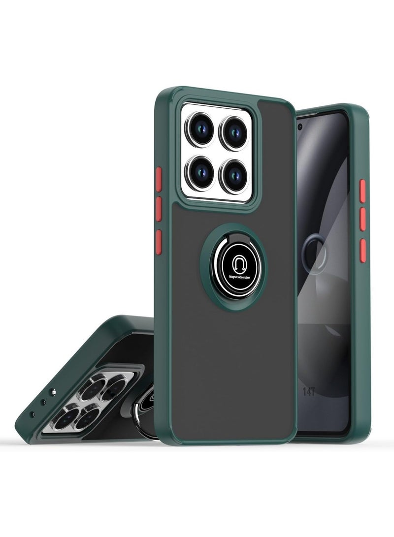 Xiaomi 14T Case Silicone Protective Bumper Camera Protection Thin Translucent Shockproof Matte Back Cover with 360 rotational Car Mount Magnetic Ring Holder Case For Xiaomi 14T 2024 (Green)