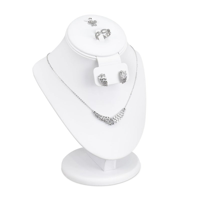 MOOCA White Leatherette Combination Display Jewelry Bust for Necklaces Earrings Rings