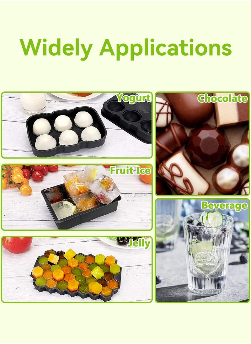 LEOKOR 4 Pcs Ice Cube Trays with Lid and Funnel, Easy Release Ice Cube Maker Rose, Diamond, Sphere, Square and Hexagon Shapes Black  - Image 3