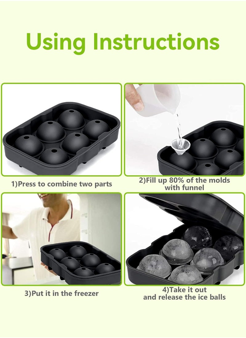 LEOKOR 4 Pcs Ice Cube Trays with Lid and Funnel, Easy Release Ice Cube Maker Rose, Diamond, Sphere, Square and Hexagon Shapes Black  - Image 4