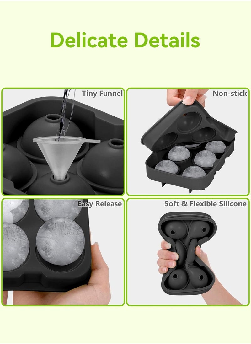 LEOKOR 4 Pcs Ice Cube Trays with Lid and Funnel, Easy Release Ice Cube Maker Rose, Diamond, Sphere, Square and Hexagon Shapes Black  - Image 2