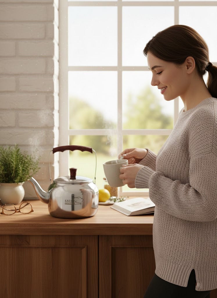 Easy Cooking Stainless Steel Tea Kettle 1.20 Liter Silver 18/10 (Made in Turkey) - Image 2