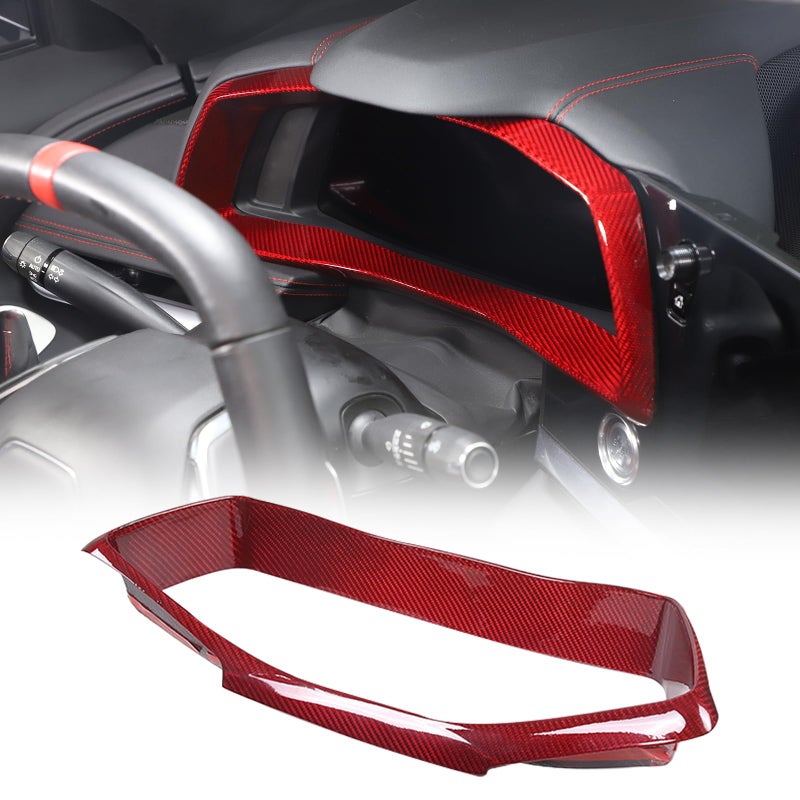 Generic Sekhyna Dashboard Panel Trim Frame Compatible with Chevrolet Corvette C8 Stingray 2020-2023 Red Real Carbon Fiber 1PCS Car Electronic Speedometer Trim Frame Accessories  - Image 1