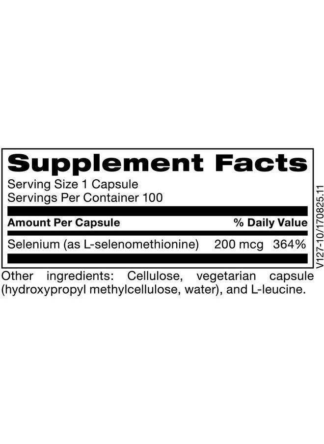 Seleno Met 200Mcg Selenium As Hypoallergenic Selenomethionine Bioavailable Antioxidant Support With No Yeast Dairy & Gluten Free (100 Capsules)