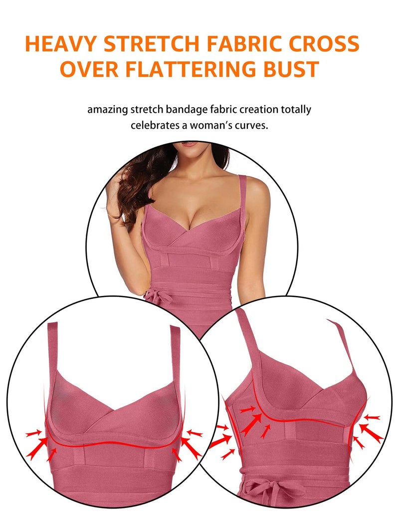 meilun Womens Bodycon Midi Dress Spaghetti Strap Bandage Cocktail Party Dress for Wedding Guest Birthday Outfit(antipink,S) - Image 5
