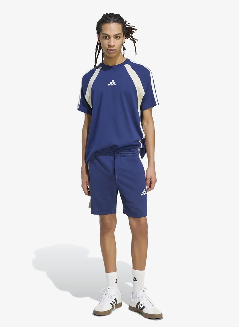 Adidas DKBLUE/WONALU Seasonal Essential Colourblock Fleece Shorts for Men | Best Price UAE