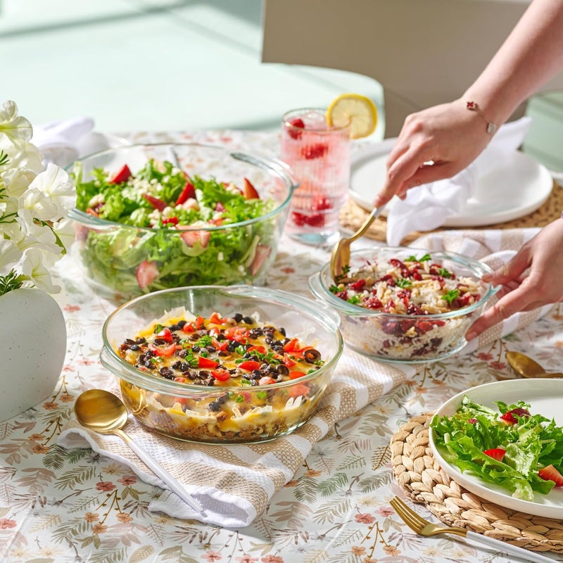 Femora Borosilicate Serving Bowl 1 Year Warranty Glass Casserole Set Glass Bowl with Lid Microwave Safe Bowl Set Dishwasher and Freezer Safe Deep Round Set of 3700ML 1000ML 1550ML - Image 2