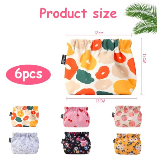 MAYCREATE® 6pcs Small Pouches for Women, Mini Makeup Pouch, Cute Print Oxford Cloth Coin Purse Pocket Cosmetic Bag Travel Organizer for Lipstick Jewelry Earphones - Self-Closing - Image 2