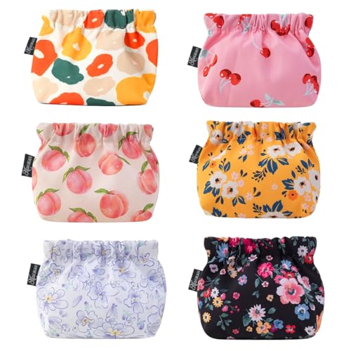 MAYCREATE® 6pcs Small Pouches for Women, Mini Makeup Pouch, Cute Print Oxford Cloth Coin Purse Pocket Cosmetic Bag Travel Organizer for Lipstick Jewelry Earphones - Self-Closing - Image 1