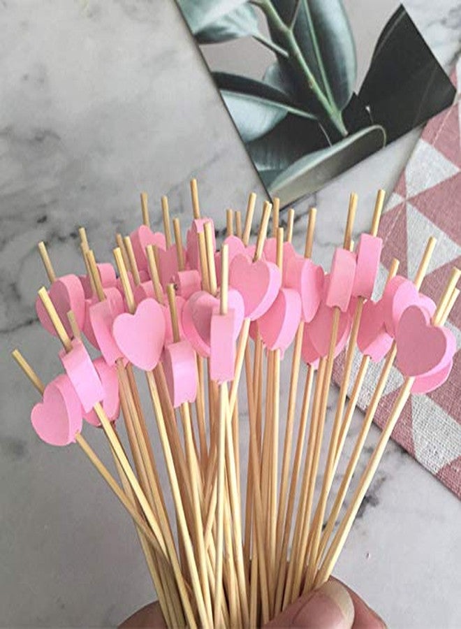 Beetoo 100pcs Handmade 4.7" Pink Heart Cocktail Sticks Toothpicks Sandwich Fruit Appetizer Bamboo Toothpicks Cocktail Picks Party Supplies - Image 2