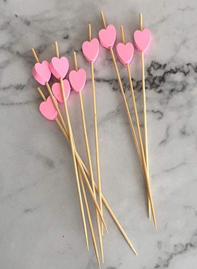 Beetoo 100pcs Handmade 4.7" Pink Heart Cocktail Sticks Toothpicks Sandwich Fruit Appetizer Bamboo Toothpicks Cocktail Picks Party Supplies - Image 3