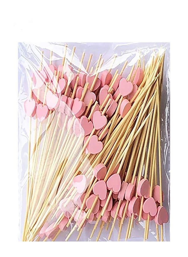 Beetoo 100pcs Handmade 4.7" Pink Heart Cocktail Sticks Toothpicks Sandwich Fruit Appetizer Bamboo Toothpicks Cocktail Picks Party Supplies - Image 1