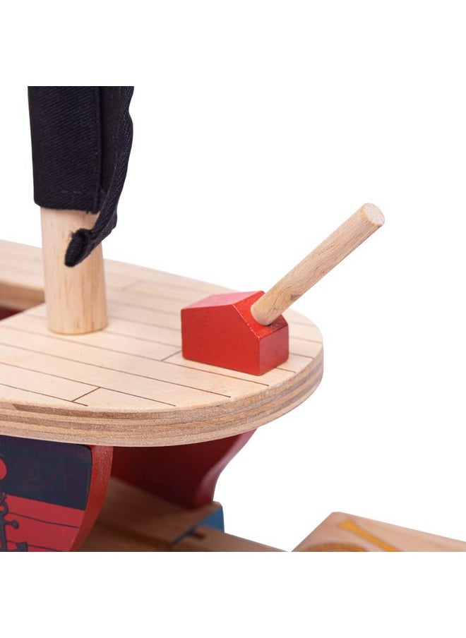 Bigjigs Rail Bigjigs Rail Wooden Pirate Ship Galleon - Pirate Accessories for Wooden Train Sets, Bigjigs Train Accessories, Pirate Ship Toys for Kids, Wooden Toys for 3 4 5 Year Olds  - Image 2