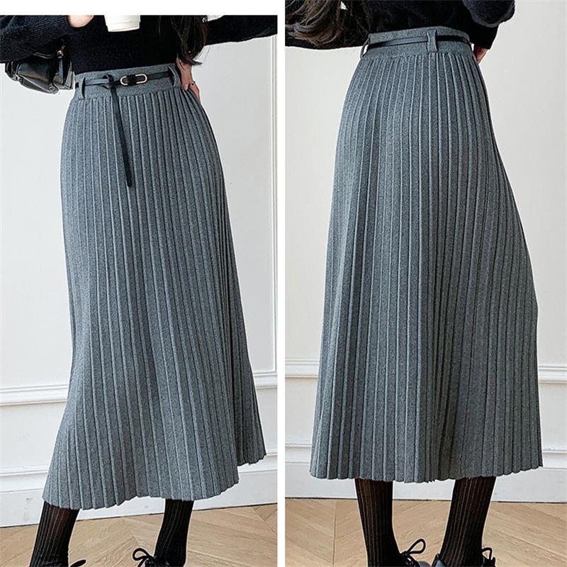 Xiao Xiang Style Knitted Skirt High Waist Belt Hip Covering Slimming Draped Skirt Over Knee Mid-Length Hip Skirt - Image 3