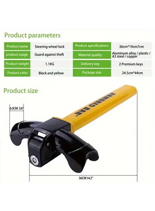 T Type Universal Car Steering Wheel Lock Anti Theft With 2 Keys - Image 4