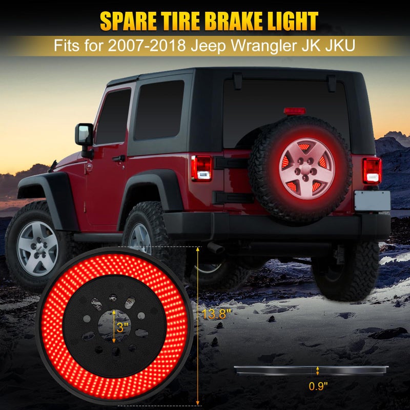 Generic Drieaco Spare Tire Brake Light, 3rd Third Brake Light Plug & Play, 405PCS LED Rear Wheel Light Super Bright Tail Light Red Ring Brake Light for 2007-2018 Jeep Wrangler JK JKU Accessories - Image 2